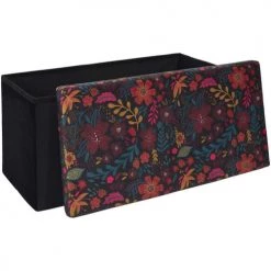The Home Deco Factory Coffres Et Malles Banc Coffre Noir Pliable Couvercle à Motifs Imprimés Olga -Coffres et malles Soldes banc coffre noir pliable couvercle a motifs imprimes olga 2