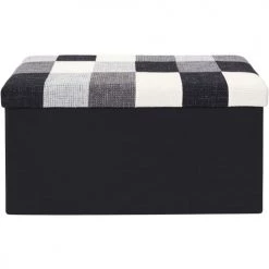 The Home Deco Factory Coffres Et Malles Banc Coffre Noir Pliable Couvercle à Motifs Patchwork Noir Et Blanc -Coffres et malles Soldes banc coffre noir pliable couvercle a motifs patchwork noir et blanc 2