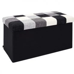 The Home Deco Factory Coffres Et Malles Banc Coffre Noir Pliable Couvercle à Motifs Patchwork Noir Et Blanc