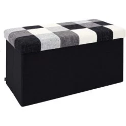 The Home Deco Factory Coffres Et Malles Banc Coffre Noir Pliable Couvercle à Motifs Patchwork Noir Et Blanc -Coffres et malles Soldes banc coffre noir pliable couvercle a motifs patchwork noir et blanc 4