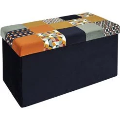 The Home Deco Factory Coffres Et Malles Banc Coffre Noir Pliable Couvercle à Motifs Patchwork Noir Et Blanc -Coffres et malles Soldes banc coffre noir pliable couvercle a motifs patchwork orange