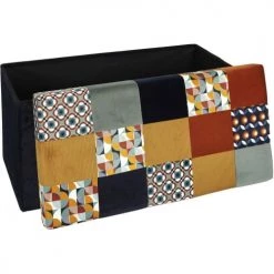 The Home Deco Factory Coffres Et Malles Banc Coffre Noir Pliable Couvercle à Motifs Patchwork Orange -Coffres et malles Soldes banc coffre noir pliable couvercle a motifs patchwork orange 3