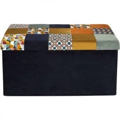 The Home Deco Factory Coffres Et Malles Banc Coffre Noir Pliable Couvercle à Motifs Patchwork Orange -Coffres et malles Soldes banc coffre noir pliable couvercle a motifs patchwork orange 4