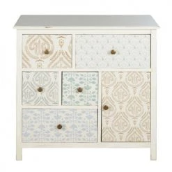 Maisons Du Monde Commodes Et Cabinets Cabinet De Rangement 1 Porte 5 Tiroirs Blanc Motifs Sérigraphiés Multicolores