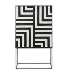 Maisons Du Monde Commodes Et Cabinets Cabinet De Rangement 2 Portes En Marqueterie D'os Noir Et écru