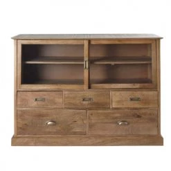 Maisons Du Monde Commodes Et Cabinets Cabinet De Rangement 2 Portes En Verre Et 5 Tiroirs -Coffres et malles Soldes cabinet de rangement 2 portes en verre et 5 tiroirs 1000 11 20 199608 1