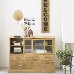 Maisons Du Monde Commodes Et Cabinets Cabinet De Rangement 2 Portes En Verre Et 5 Tiroirs -Coffres et malles Soldes cabinet de rangement 2 portes en verre et 5 tiroirs 1000 11 20 199608 5