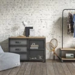 Maisons Du Monde Commodes Et Cabinets Cabinet De Rangement 3 Tiroirs 1 Porte En Métal Et Sapin -Coffres et malles Soldes cabinet de rangement 3 tiroirs 1 porte en metal et sapin 1000 16 12 192507 7