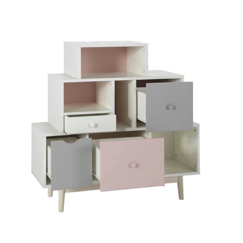 Maisons Du Monde Commodes Et Cabinets Cabinet De Rangement 4 Tiroirs Blanc, Rose Et Gris 4 Maisons Du Monde Commodes Et Cabinets Cabinet De Rangement 4 Tiroirs Blanc, Rose Et Gris – Image 2