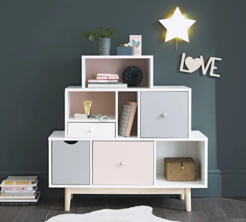 Maisons Du Monde Commodes Et Cabinets Cabinet De Rangement 4 Tiroirs Blanc, Rose Et Gris 7 Maisons Du Monde Commodes Et Cabinets Cabinet De Rangement 4 Tiroirs Blanc, Rose Et Gris – Image 5