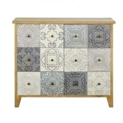 Maisons Du Monde Commodes Et Cabinets Cabinet De Rangement 6 Tiroirs En Trompe L'œil Motifs Arabesques Verts