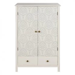 Maisons Du Monde Commodes Et Cabinets Cabinet De Rangement Haut 2 Portes 2 Tiroirs Blancs Motifs Sérigraphiés Multicolores