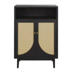 Maisons Du Monde Commodes Et Cabinets Cabinet De Rangement Vintage 2 Portes Noir Et Cannage En Rotin