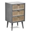 Nordlys Commodes Et Cabinets Chiffonnier 3 Tiroirs En Bois Et Rotin Gris -Coffres et malles Soldes chiffonnier 3 tiroirs en bois et rotin gris