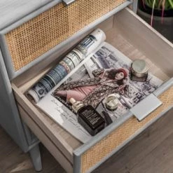 Nordlys Commodes Et Cabinets Chiffonnier 3 Tiroirs En Bois Et Rotin Gris -Coffres et malles Soldes chiffonnier 3 tiroirs en bois et rotin gris 2