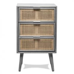 Nordlys Commodes Et Cabinets Chiffonnier 3 Tiroirs En Bois Et Rotin Gris -Coffres et malles Soldes chiffonnier 3 tiroirs en bois et rotin gris 3