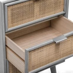 Nordlys Commodes Et Cabinets Chiffonnier 3 Tiroirs En Bois Et Rotin Gris -Coffres et malles Soldes chiffonnier 3 tiroirs en bois et rotin gris 4