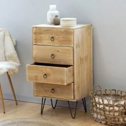 Dendro Commodes Et Cabinets Chiffonnier 4 Tiroirs Bois Massif -Coffres et malles Soldes chiffonnier 4 tiroirs bois massif 2