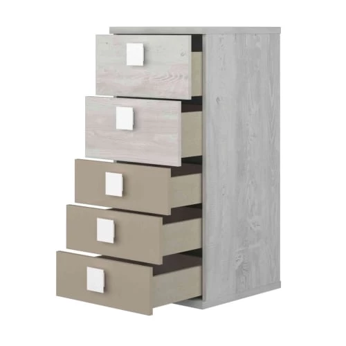 Terre De Nuit Commodes Et Cabinets Chiffonnier 5 Tiroirs En Bois Gris Clair Et Beige 5 Terre De Nuit Commodes Et Cabinets Chiffonnier 5 Tiroirs En Bois Gris Clair Et Beige – Image 3