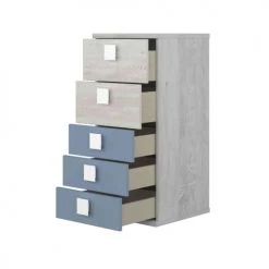 Terre De Nuit Commodes Et Cabinets Chiffonnier 5 Tiroirs En Bois Gris Clair Et Bleu -Coffres et malles Soldes chiffonnier 5 tiroirs en bois gris clair et bleu 7
