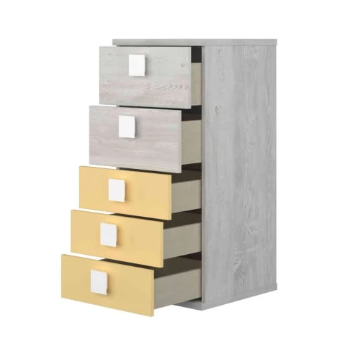 Terre De Nuit Commodes Et Cabinets Chiffonnier 5 Tiroirs En Bois Gris Clair Et Jaune 5 Terre De Nuit Commodes Et Cabinets Chiffonnier 5 Tiroirs En Bois Gris Clair Et Jaune – Image 3