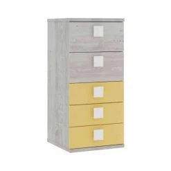 Terre De Nuit Commodes Et Cabinets Chiffonnier 5 Tiroirs En Bois Gris Clair Et Jaune