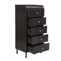 Rendez Vous Déco Commodes Et Cabinets Chiffonnier 5 Tiroirs En Métal Noir Et Bois De Manguier -Coffres et malles Soldes chiffonnier 5 tiroirs en metal noir et bois de manguier 2