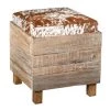Aubry Gaspard Coffres Et Malles Coffre Pouf Carré En Bois Recyclé Et Peau De Vache -Coffres et malles Soldes coffre pouf carre en bois recycle et peau de vache