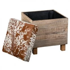 Aubry Gaspard Coffres Et Malles Coffre Pouf Carré En Bois Recyclé Et Peau De Vache -Coffres et malles Soldes coffre pouf carre en bois recycle et peau de vache 2