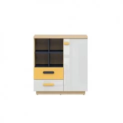 Brw Commodes Et Cabinets Commode 1 Porte 2 Tiroirs Naturel Blanc Et Jaune -Coffres et malles Soldes commode 1 porte 2 tiroirs naturel blanc et jaune 2
