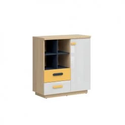 Brw Commodes Et Cabinets Commode 1 Porte 2 Tiroirs Naturel Blanc Et Jaune