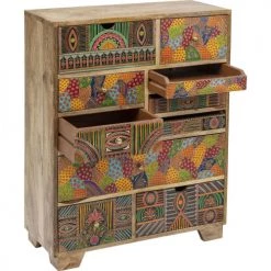 Kare Design Commodes Et Cabinets Commode 10 Tiroirs En Manguier Massif Motifs Multicolores -Coffres et malles Soldes commode 10 tiroirs en manguier massif motifs multicolores 2