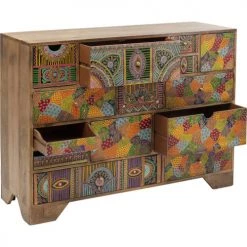 Kare Design Commodes Et Cabinets Commode 14 Tiroirs En Manguier Massif Motifs Multicolores -Coffres et malles Soldes commode 14 tiroirs en manguier massif motifs multicolores 8