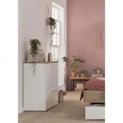 Meubletmoi Commodes Et Cabinets Commode 2 Portes 2 Tiroirs Décor Chêne Et Blanc Enfant Ado -Coffres et malles Soldes commode 2 portes 2 tiroirs decor chene et blanc enfant ado 2