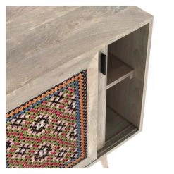 Rendez Vous Déco Commodes Et Cabinets Commode 2 Portes Coulissantes En Manguier Et Cannage Coloré -Coffres et malles Soldes commode 2 portes coulissantes en manguier et cannage colore 3