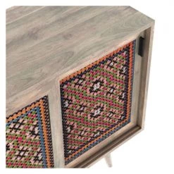 Rendez Vous Déco Commodes Et Cabinets Commode 2 Portes Coulissantes En Manguier Et Cannage Coloré -Coffres et malles Soldes commode 2 portes coulissantes en manguier et cannage colore 4