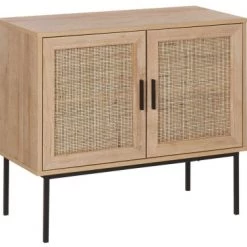 Beliani Commodes Et Cabinets Commode 2 Portes Effet Bois Clair Rotin