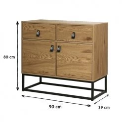 Casâme Commodes Et Cabinets Commode 2 Portes Et 2 Tiroirs Décor Chêne Piétement Métal Noir -Coffres et malles Soldes commode 2 portes et 2 tiroirs decor chene pietement metal noir 2