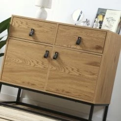 Casâme Commodes Et Cabinets Commode 2 Portes Et 2 Tiroirs Décor Chêne Piétement Métal Noir -Coffres et malles Soldes commode 2 portes et 2 tiroirs decor chene pietement metal noir 4