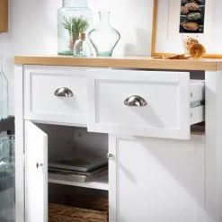 Casâme Commodes Et Cabinets Commode 2 Tiroirs 2 Portes Blanches Et Décor Bois -Coffres et malles Soldes commode 2 tiroirs 2 portes blanches et decor bois 5