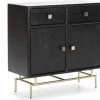 Thai Natura Commodes Et Cabinets Commode 2 Tiroirs 2 Portes En Bois Noir Poignée Et Pieds Dorés -Coffres et malles Soldes commode 2 tiroirs 2 portes en bois noir poignee et pieds dores 1
