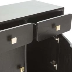 Thai Natura Commodes Et Cabinets Commode 2 Tiroirs 2 Portes En Bois Noir Poignée Et Pieds Dorés -Coffres et malles Soldes commode 2 tiroirs 2 portes en bois noir poignee et pieds dores 3