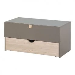 Calicosy Commodes Et Cabinets Commode 2 Tiroirs Avec Tiroir Mobile Sur Roulettes - Taupe -Coffres et malles Soldes commode 2 tiroirs avec tiroir mobile sur roulettes taupe 3