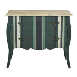 Maisons Du Monde Commodes Et Cabinets Commode 2 Tiroirs En Bois Bleu Vert, Imprimé Lignes Verticales 96x80
