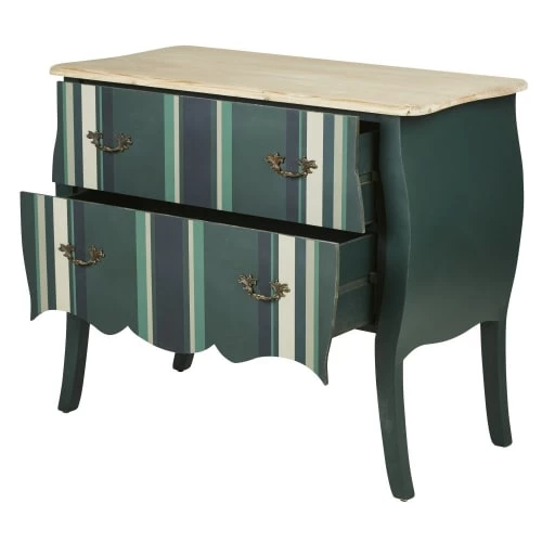 Maisons Du Monde Commodes Et Cabinets Commode 2 Tiroirs En Bois Bleu Vert, Imprimé Lignes Verticales 96x80 4 Maisons Du Monde Commodes Et Cabinets Commode 2 Tiroirs En Bois Bleu Vert, Imprimé Lignes Verticales 96x80 – Image 2