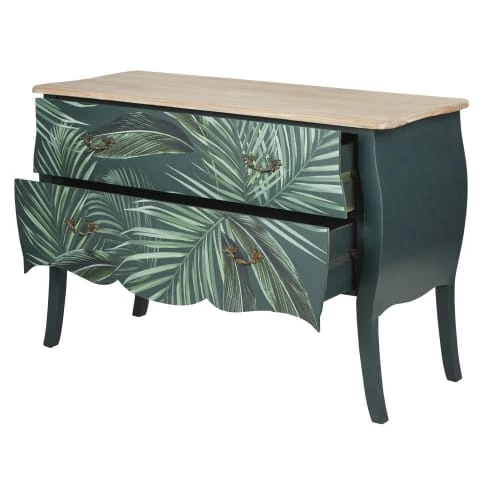 Maisons Du Monde Commodes Et Cabinets Commode 2 Tiroirs En Bois Vert, Imprimé Feuilles 121x80 4 Maisons Du Monde Commodes Et Cabinets Commode 2 Tiroirs En Bois Vert, Imprimé Feuilles 121x80 – Image 2