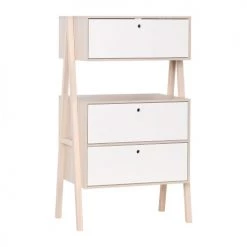 Calicosy Commodes Et Cabinets Commode 2 Tiroirs Et 1 Porte Abattant - Blanc Et Beige
