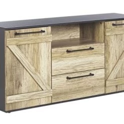 Beliani Commodes Et Cabinets Commode 2 Tiroirs Noire Et Bois Clair