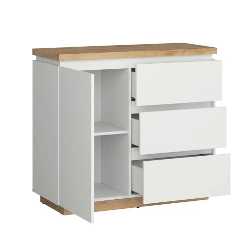 Brw Commodes Et Cabinets Commode 3 Tiroirs 1 Porte Blanche Et Naturelle 5 Brw Commodes Et Cabinets Commode 3 Tiroirs 1 Porte Blanche Et Naturelle – Image 3