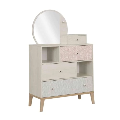 Terre De Nuit Commodes Et Cabinets Commode 3 Tiroirs 2 Niches Avec Miroir En Bois Imitation Chêne Blanchi 4 Terre De Nuit Commodes Et Cabinets Commode 3 Tiroirs 2 Niches Avec Miroir En Bois Imitation Chêne Blanchi – Image 2